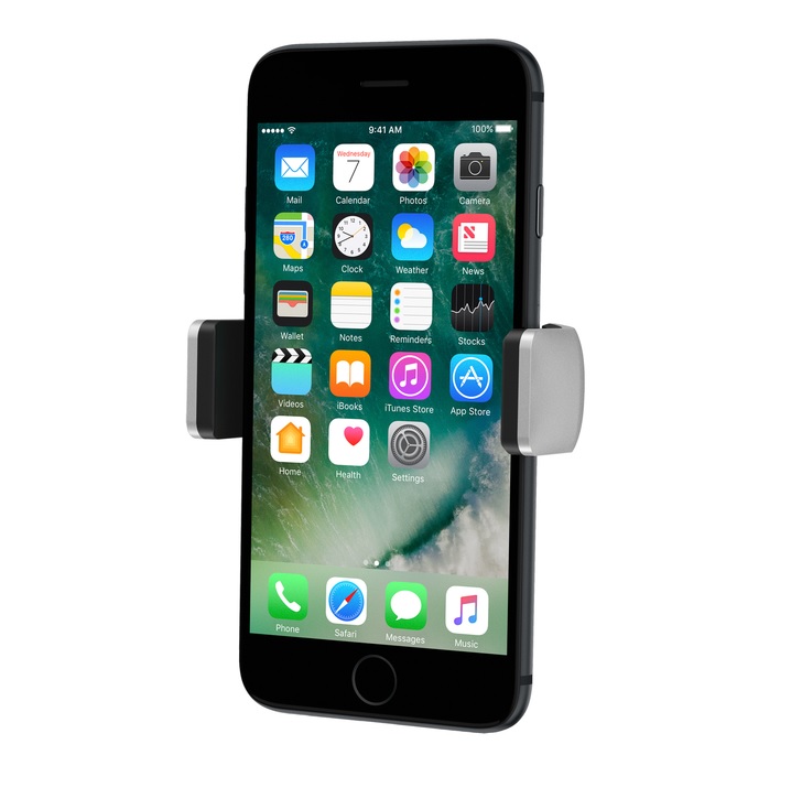 [745883730636] 745883730636 Belkin Car Vent Mount - Silver/Black(F7U017bt), Securely Hold Smartphones up to 5.5", Cable Holder on the back,View in Portrait or Landscape Mode, 2YR