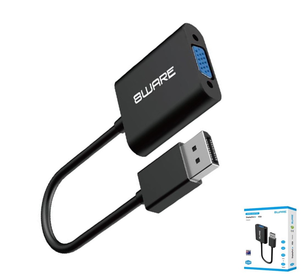 [754523500195] 754523500195 8ware DisplayPort DP to VGA Adapter Converter Cable Male to Female Retail Pack 4K Gold-Plated for Video Card PC Laptop MacBook to Monitor Projector TV