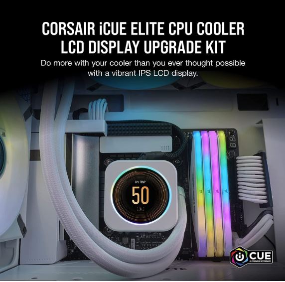 [840006659488] 840006659488 Corsair iCUE ELITE CPU Cooler LCD White Display Upgrade Kit transforms your CORSAIR ELITE CAPELLIX CPU cooler into a personalized dashboard