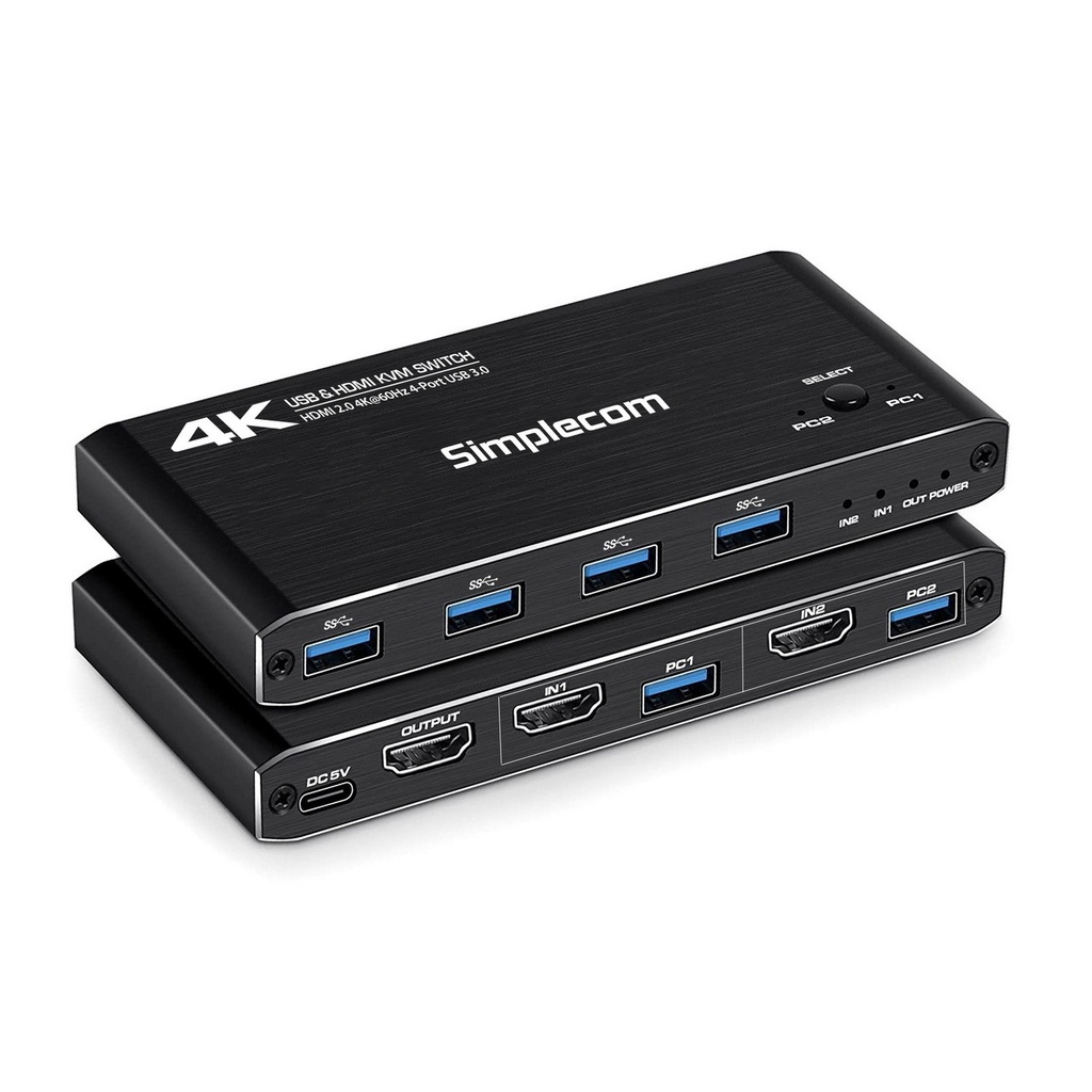[9350414002901] 9350414002901 Simplecom KM420 2-Port HDMI KVM Switch HDMI 2.0 4K@60Hz 4-Port USB 3.0 Hub 5Gbps