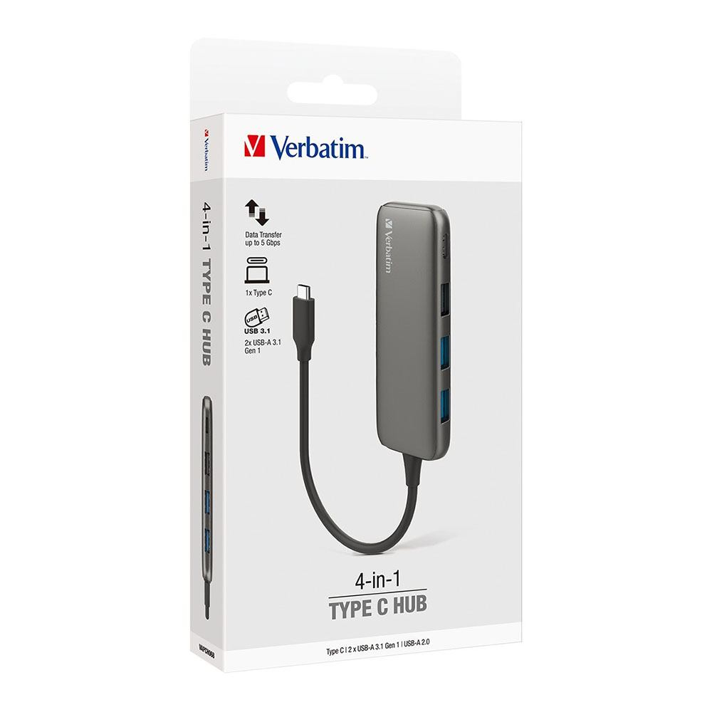 [4895117966037] 4895117966037 Verbatim USB-C Hub with 2x USB 3.0, 1x USB 2.0  1x USB C port - Space Grey