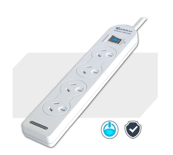 [9324747004833] 9324747004833 Sansai 4 Way Basic Powerboard (131P) with Master Switch Overload Protecte Reset button Indicator Light 100CM Lead 240VAC 10A