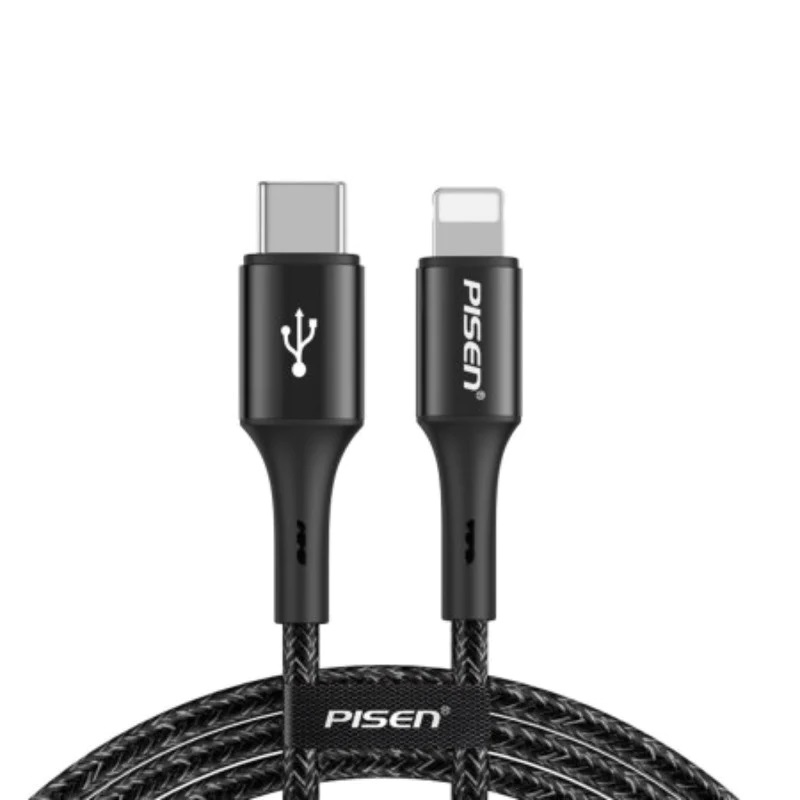 [6902957013185] 6902957013185 Pisen Braided Lightning to USB-C PD Fast Charge Cable (1.2M) Black-Supports 2.4A,Reinforced Wire Treatment,Extended Soft SR, Apple iPhone/iPad/MacBook