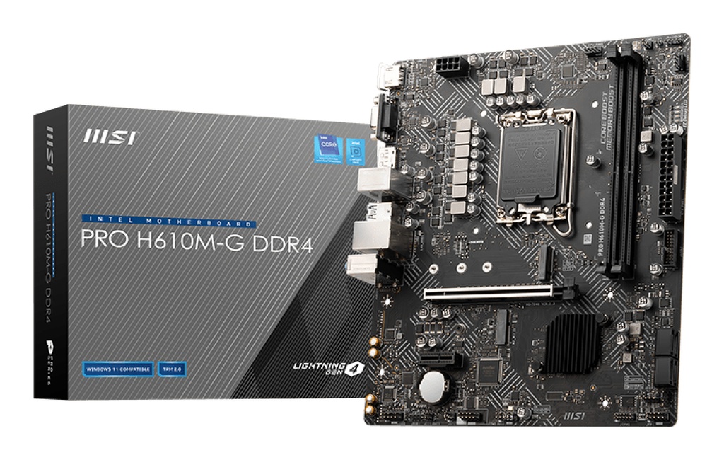 [4719072925024] 4719072925024 MSI PRO H610M-G DDR4 Intel LGA 1700 mATX Motherboard 2x DDR4~64GB,1x PCIe x16,1x PCIe x1,1x M.2,4x SATA 6Gb/s,4x USB 3.2,6x USB 2.0