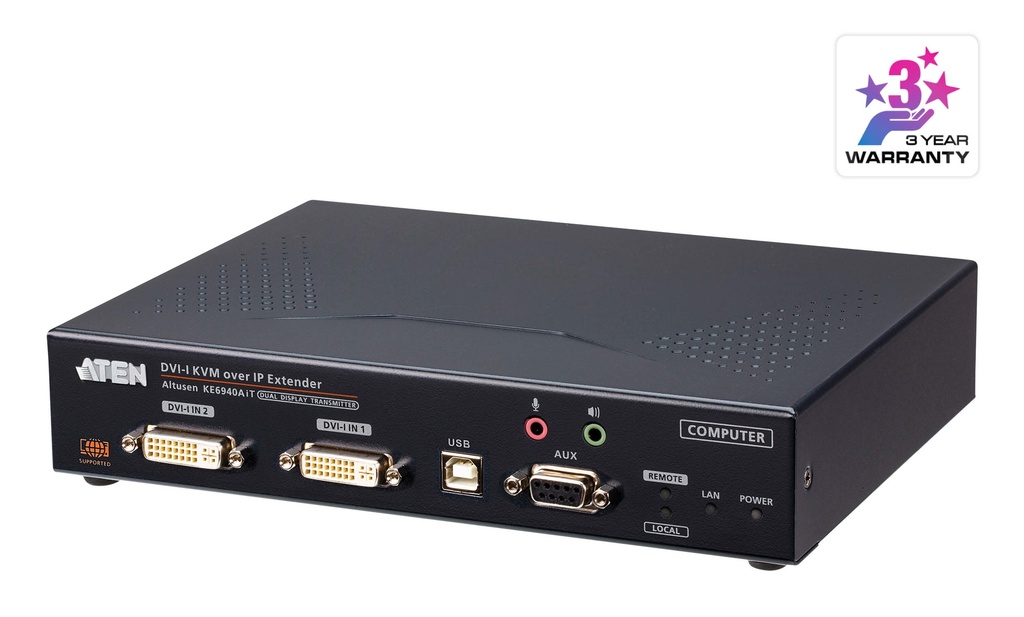 [4710469340369] 4710469340369 Aten DVI-I Dual Display KVM over IP Transmitter with Software Decoder Ability, Supports power/network failover, Superior video quality