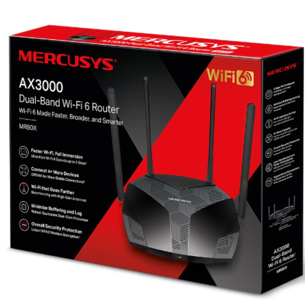 [6957939000646] 6957939000646 Mercusys MR80X AX3000 Dual-Band Wi-Fi 6 Router, Up to 3 Gbps ,MU-MIMO, OFDMA,WPA3