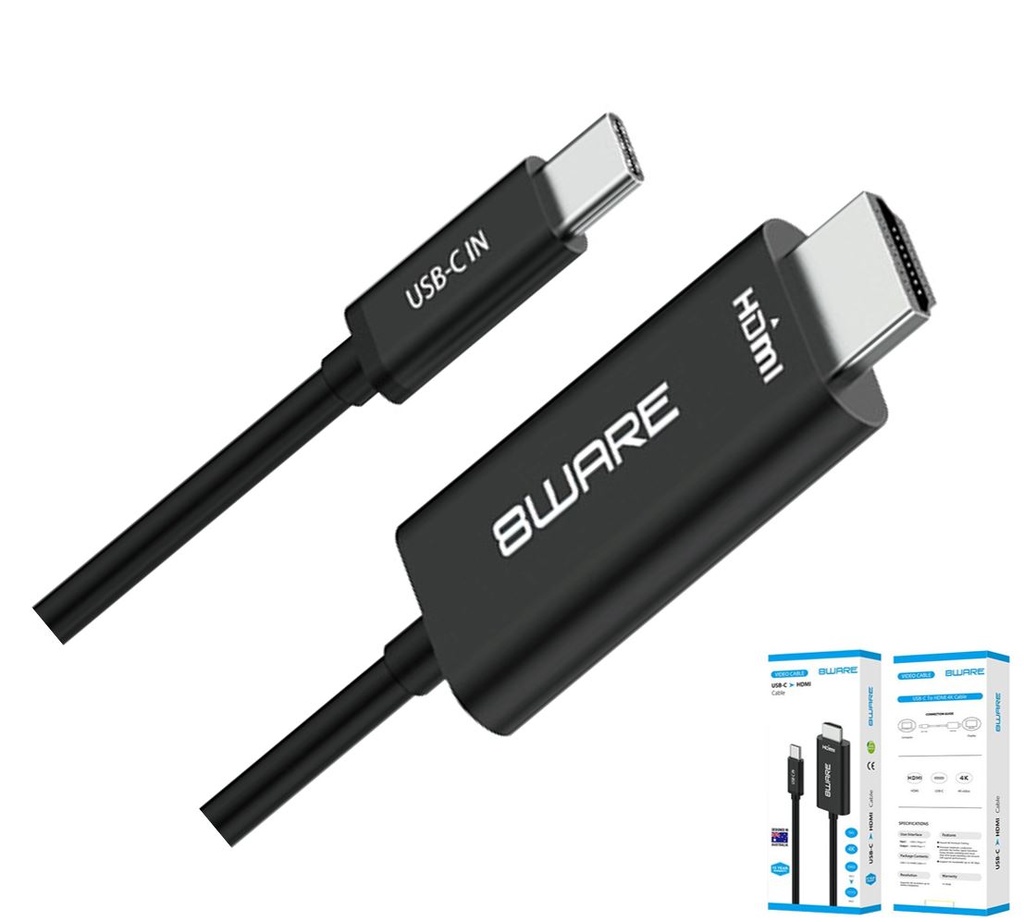 [744109262593] 744109262593 8ware 1m USB-C to HDMI 4K Male to Male Adapter Converter Cable Retail Pack for PC Notebook iPad  MacBook Pro/Air Surface Dell XPS to Monitor Projector