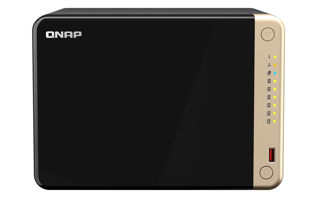 4711103082317 QNAP TS-664-8G 6-Bay desktop NAS, Intel® Celeron® N5105/N5095 quad-core, 8 GB onboard not expandable, 6 x 3.5"/2.5" SATA 6Gb/s drive bays