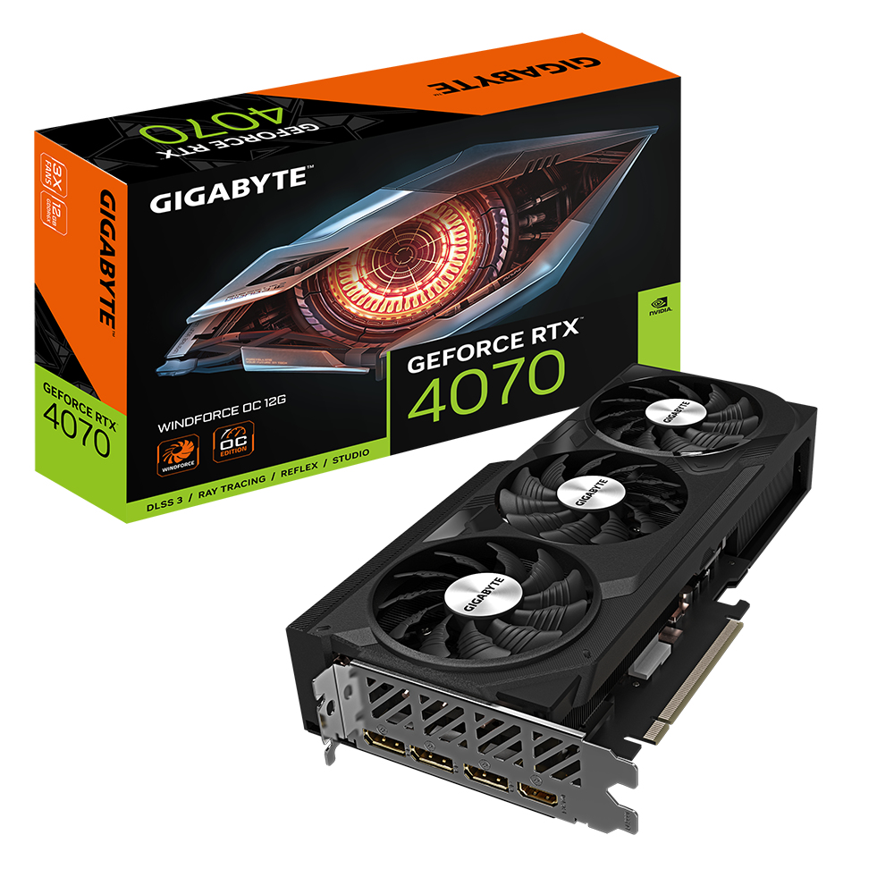4719331312930 Gigabyte nVidia GeForce RTX 4070 WINDFORCE OC 12G GDDR6 Video Card, PCI-E 4.0, 2490MHz Core Clock, 3x DP 1.4a, 1x HDMI 2.1