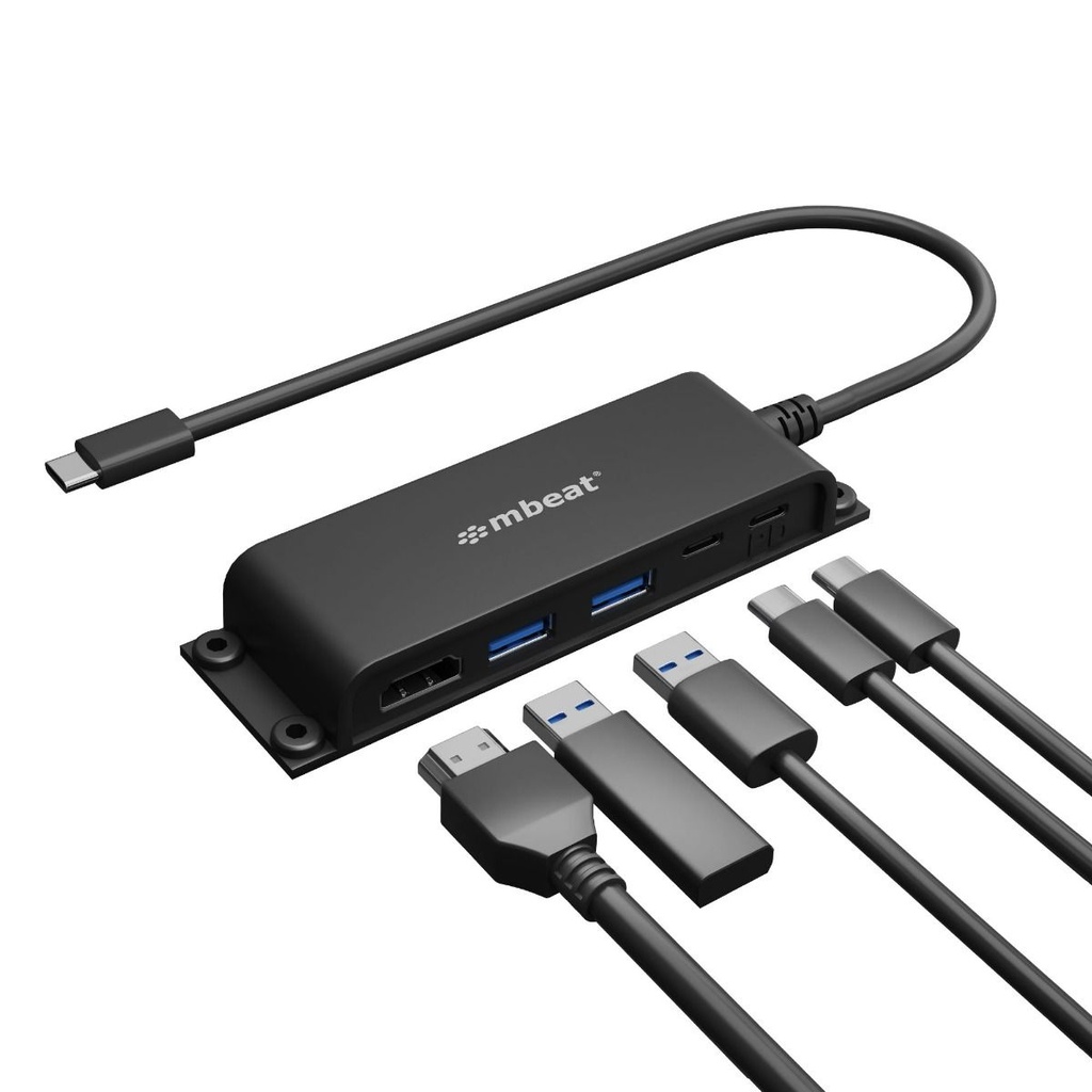[9346396003340] 9346396003340 mbeat® Mountable 5-Port USB-C Hub - Supports 4K HDMI video out and 60W Power Delivery Charging with 2 × USB3.0 and 1 × USB-C Weight: 51g