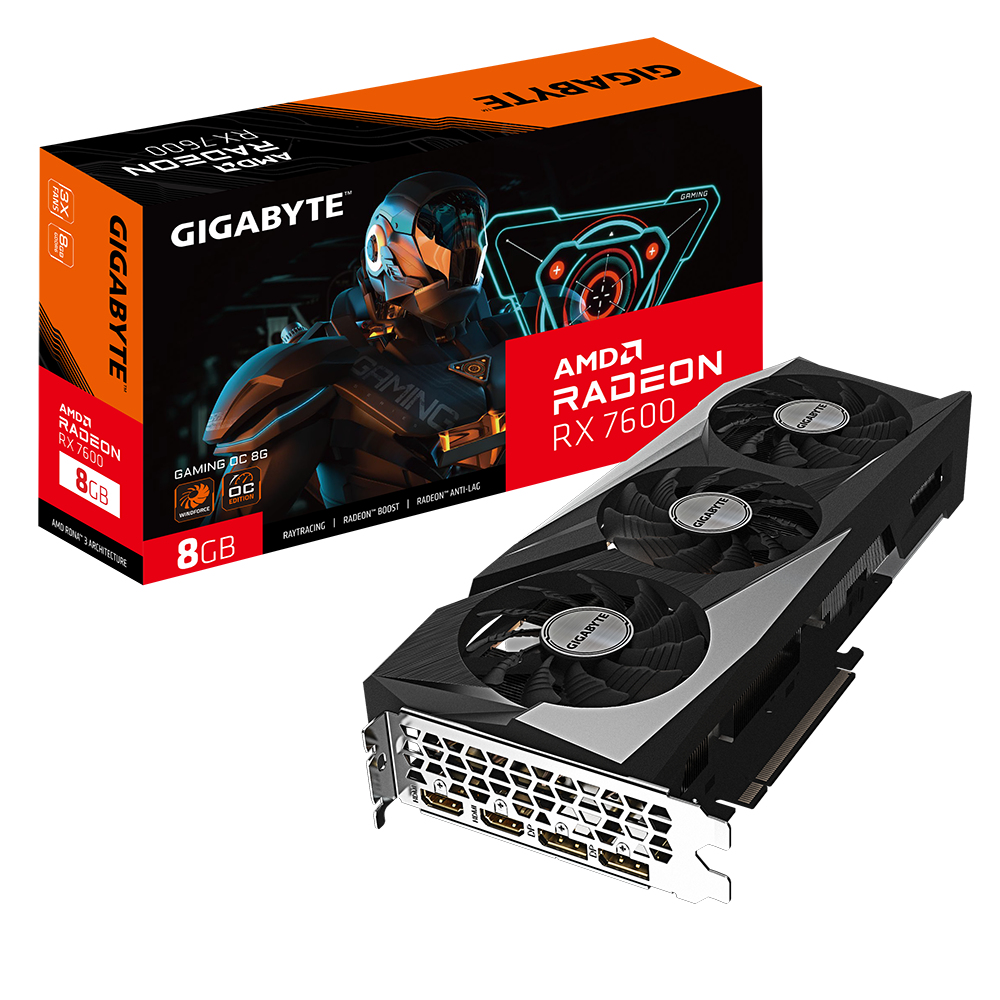 4719331313425 Gigabyte AMD Radeon RX 7600 GAMING OC-8GD 1.0 Video Card, PCI-E 4.0, 2755MHz Core Clock, 2x DP 1.4a, 2x HDMI 2.1a