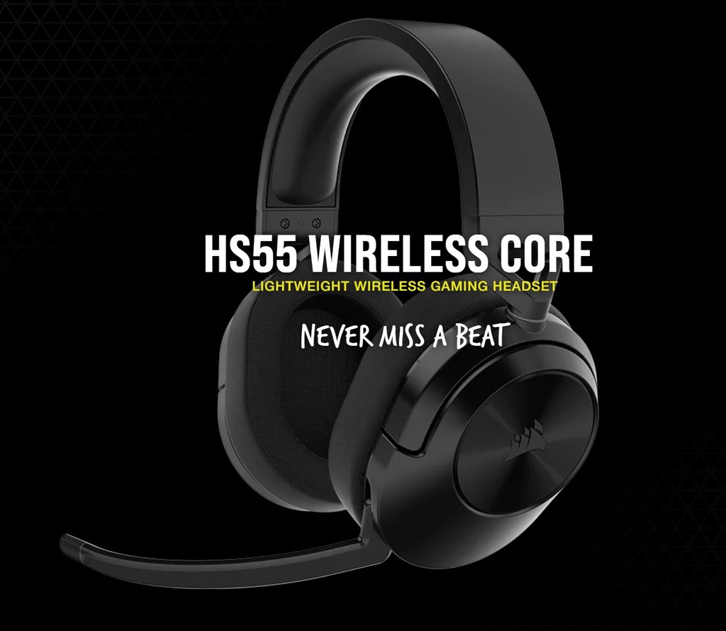 [840006663638] 840006663638 Corsair HS55 Wireless Core Carbon WL  Bluetooth, PS5, Switch. Discord Certified, Ultra Comfort Foam Gaming Headset
