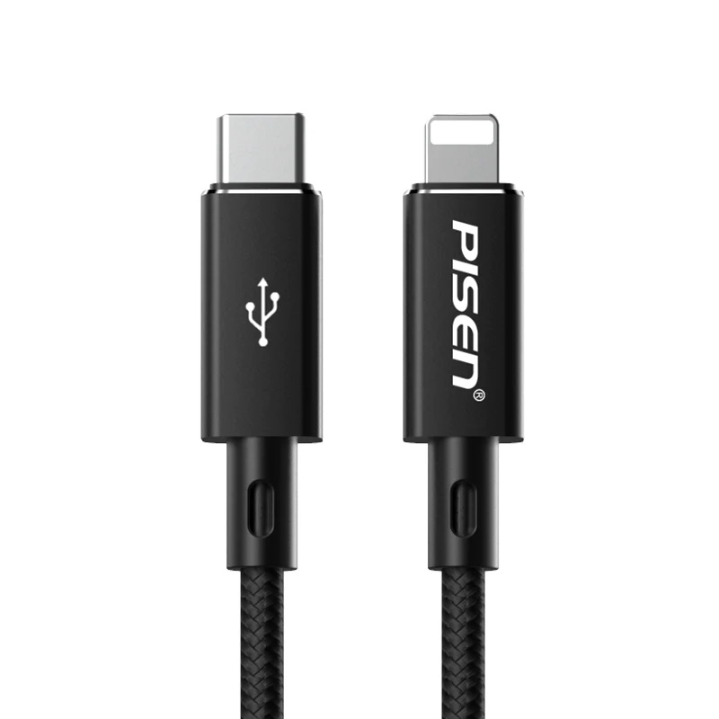[6940735465375] 6940735465375 Pisen Braided Lightning to USB-C PD Fast Charge Cable (1M) Black - Support 3A, Anti-Breaking, Reinforced  More Durable, Apple iPhone/iPad/MacBook
