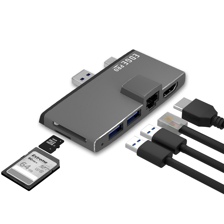 [9346396002435] 9346396002435 mbeat®  Edge Pro Multifunction USB- C Hub for Microsoft Surface Pro 5/6  Metal Grey (HDMI, LAN, USB 3.0 Hub, Card Reader)