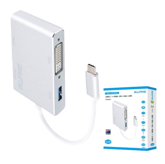 [754523500201] 754523500201 8ware 4-in-1 Hub 4K USB C to HDMI DVI VGA Adapter with USB 3.1 Gen 1 Port for Mac Book Pro 2018 Chromebook Pixel XPS Surface Go(Retail Package)