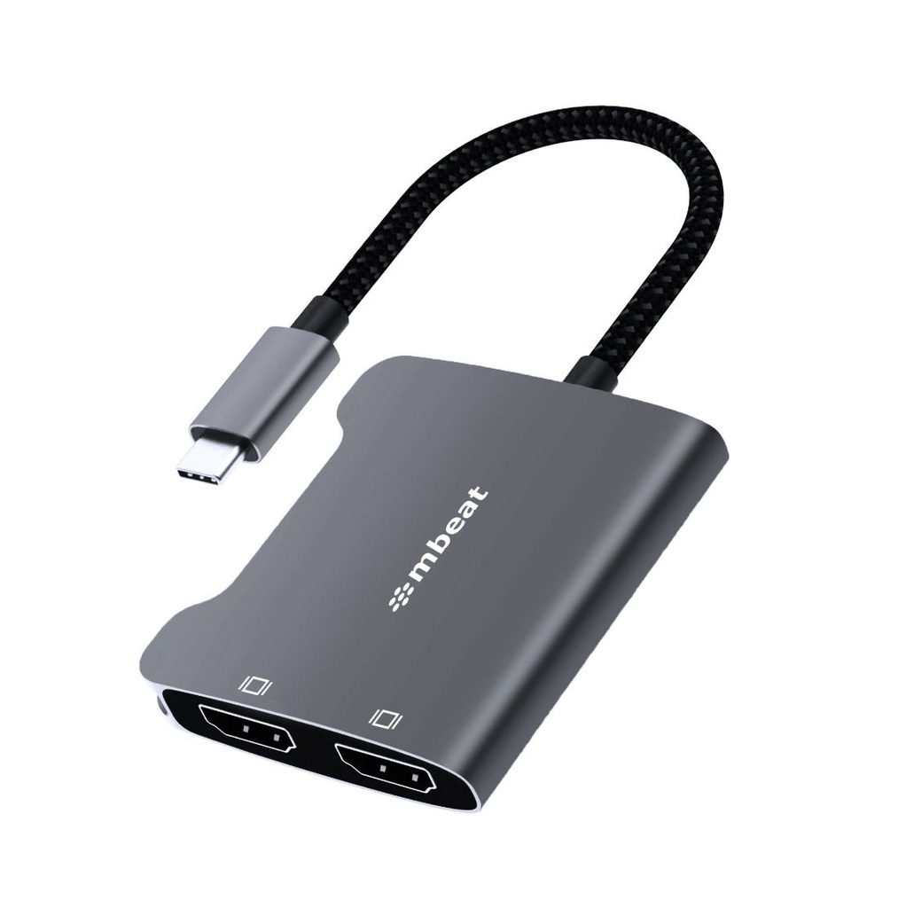 [9346396003326] 9346396003326 mbeat Tough Link USB-C to Dual 4K HDMI Adapter DisplayPort Alt Mode HDMI USB-C Cable Legnth 17.5cm - Space Grey