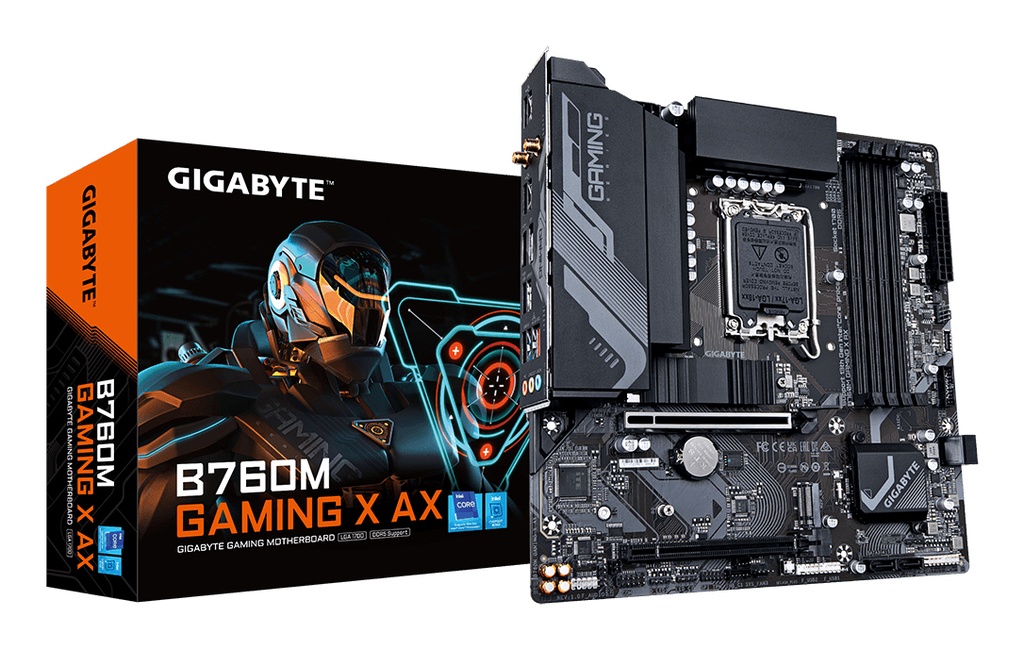 [4719331853228] 4719331853228 Gigabyte B760M Gaming X AX Intel LGA 1700 m-ATX Motherboard, 4x DDR5 ~128GB, 1x PCI-E x16, 1x PCI-E x1, 2x M.2, 4x SATA, 3x USB 3.2, 5x USB 2.0, 1 HD