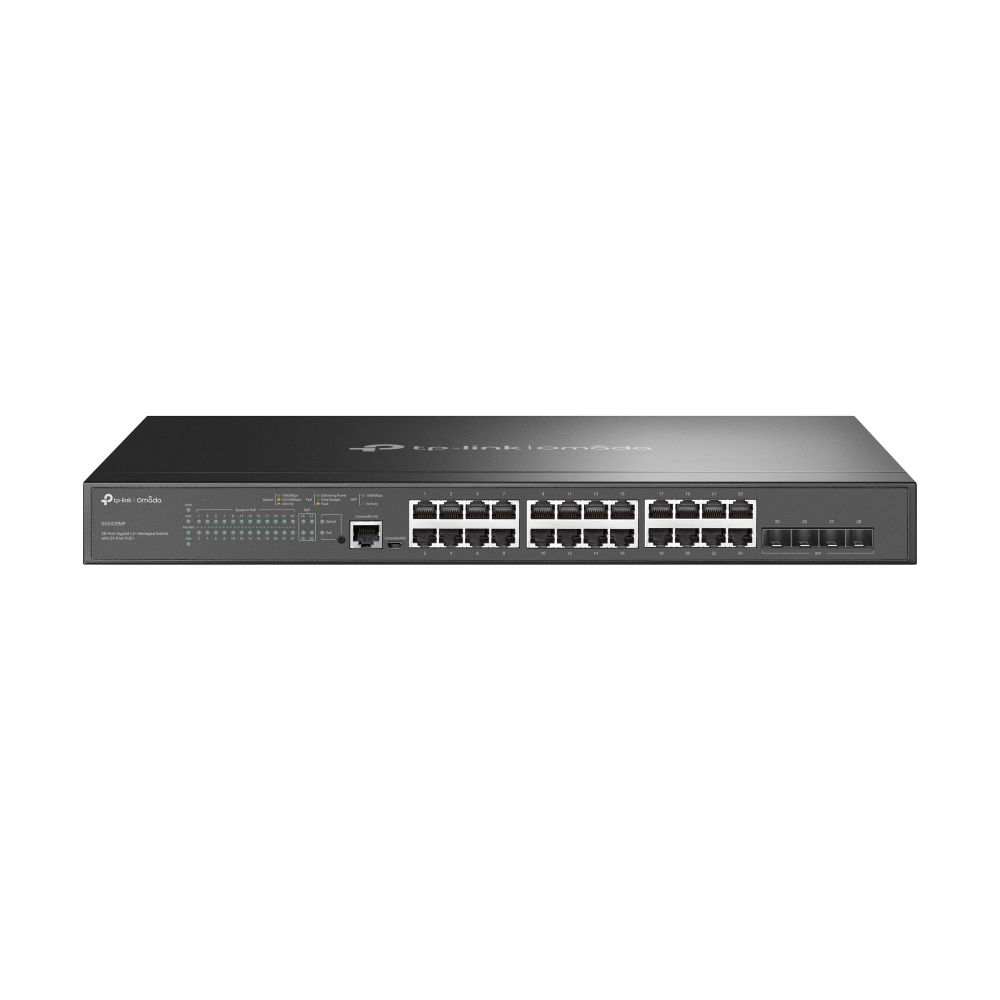 [6935364010737] 6935364010737 TP-Link SG3428MP Omada 28-Port PoE+ Gigabit L2+ Managed Switch with 4 SFP Slots, Integration with Omada SDN Controller,Static Routing, OAM, 802.1Q VLA
