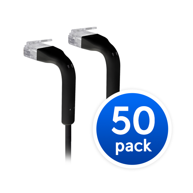 [810010074119] 810010074119 Ubiquiti UniFi Patch Cable, 50-Pack, Reduced Packaging (Low Plastic), Length 0.1m, BLACK, Both End Bendable to 90 Degree, RJ45 Cat6, 2Yr Warr