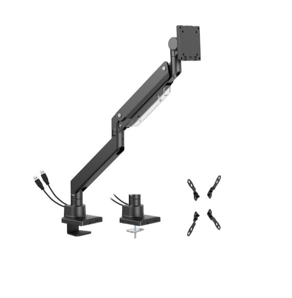 6956745178266 Brateck LDT80-C012UC SUPER HEAVY-DUTY GAS SPRING MONITOR ARM WITH USB-A AND USB-C PORTS For most 17"~57" Monitors, Matte Black(New)