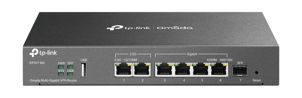 4895252500738 TP-Link ER707-M2 Omada Multi-Gigabit VPN Router Omada, 2x 2.5Gbps RJ45, 5x Gigabit (1xSFP + 4x RJ45), Load Balance, 1x USB, High Security VPN
