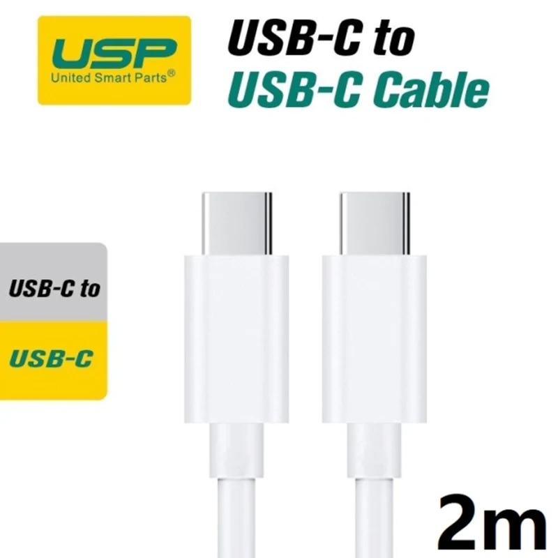 [6972890207538] 6972890207538 USP USB-C to USB-C Mini Cable (2M) - White, 3A (60W), Fast Charge, High Performance, Durable, 8K Bend, Samsung Galaxy,Apple iPhone,iPad,MacBook,Google