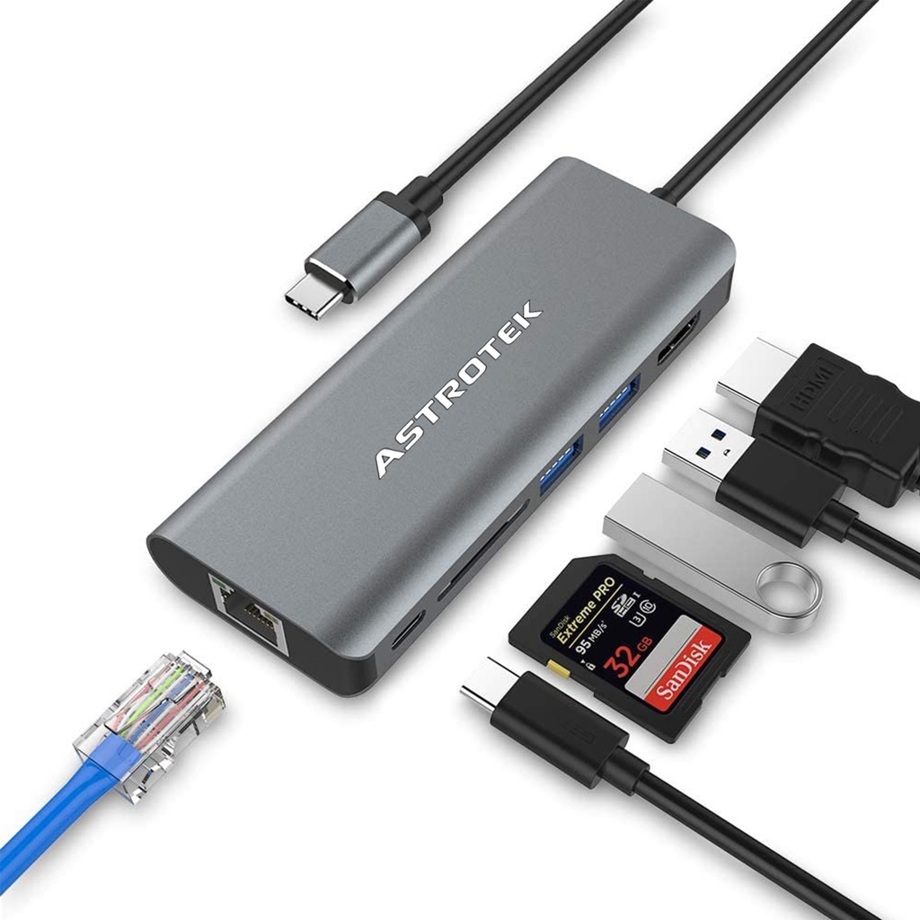 [9320652021231] 9320652021231 Astrotek USB-C Dock 6-in-1 Multiport Hub/Docking Station with 60W Power 1xHDMI 4K GLAN 2xUSB3.0 Card Reader for HP Lenovo Asus MacBook Chromebook
