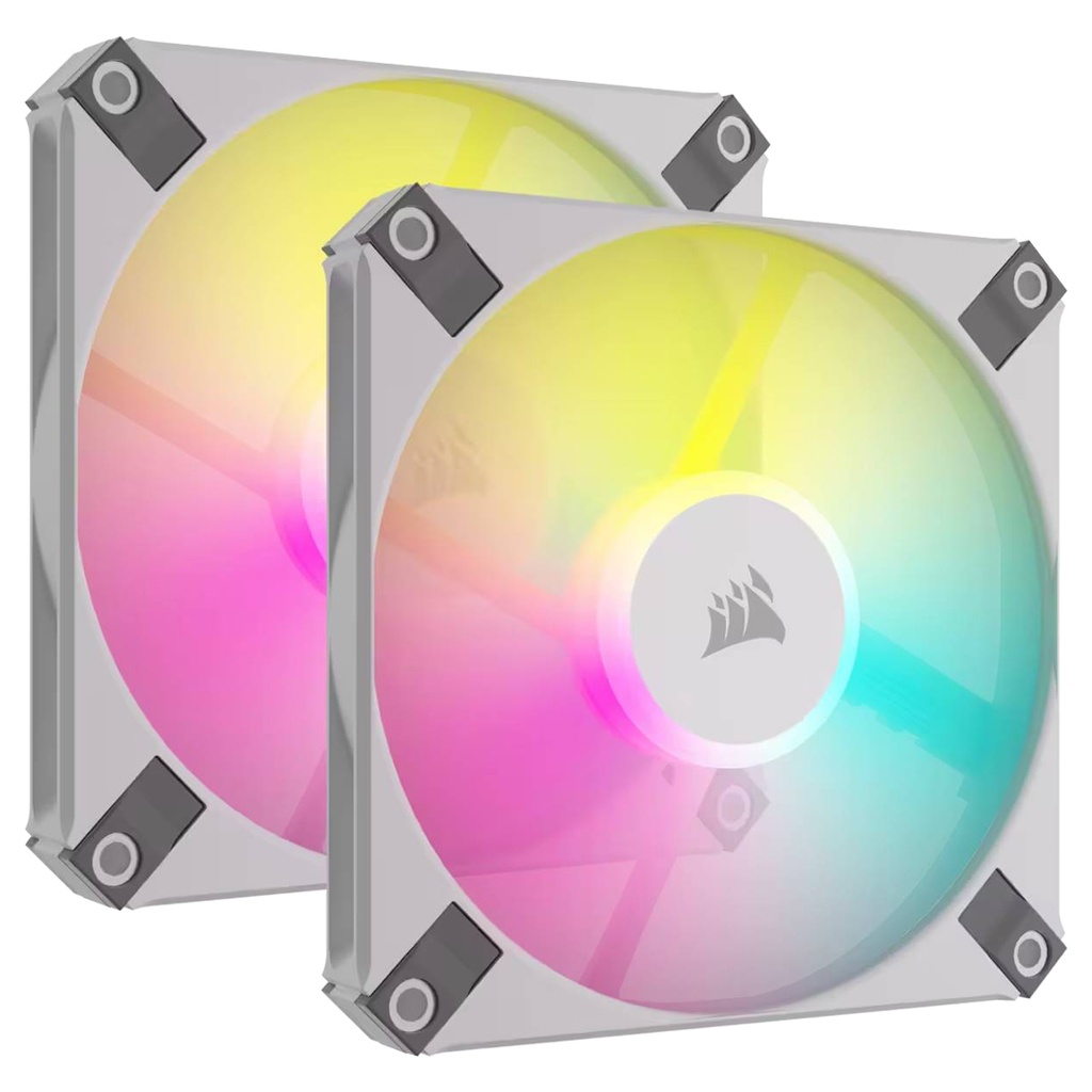 [840006693772] 840006693772 Corsair AF SLIM Series, AF120 RGB SLIM WHITE, 120mmx15mm Fluid Dynamic Bearing RGB PWM Fan, Dual Pack with Lighting Node CORE