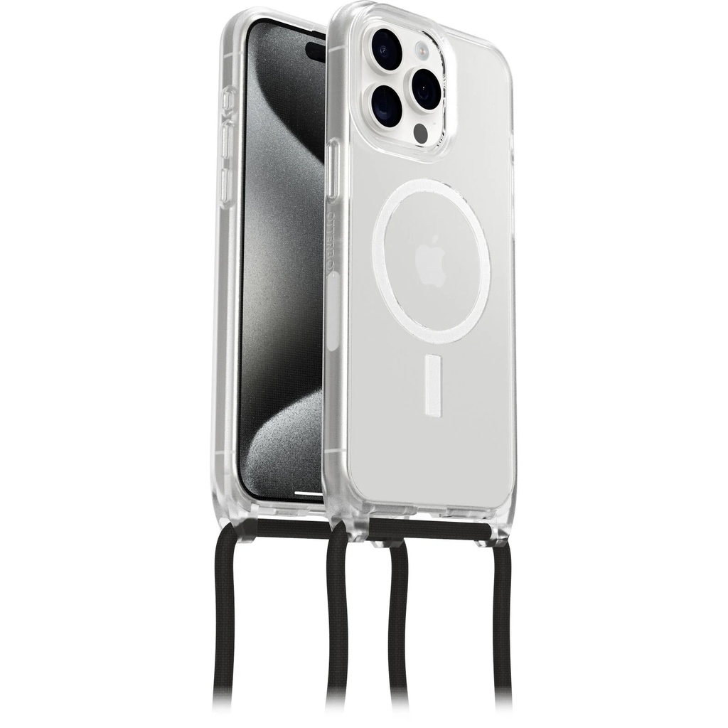 [840304739455] 840304739455 OtterBox React Necklace MagSafe Apple iPhone 15 Pro Max (6.7") Case Clear - (77-93586),DROP+ Military Standard, Detachable Nylon Rope,7 Years Warranty