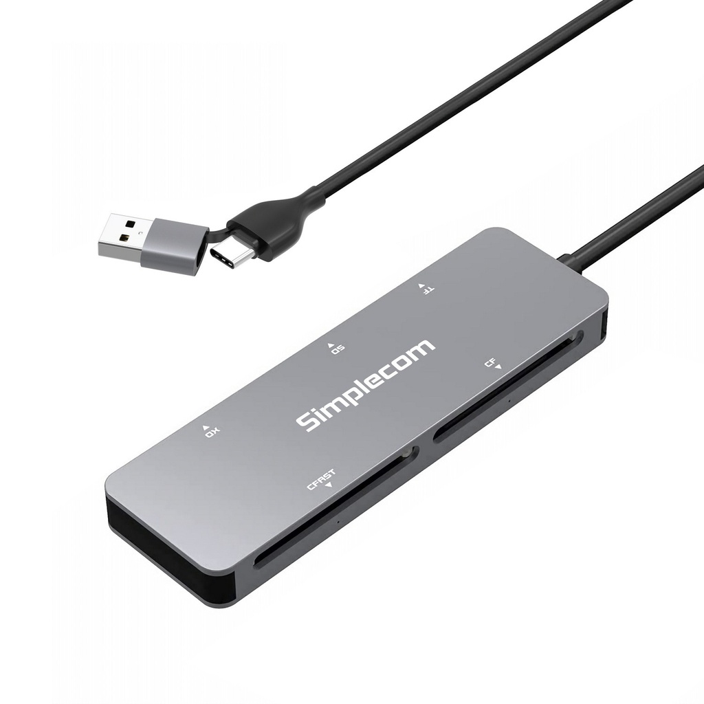 9350414002956 Simplecom CR407 5-Slot SuperSpeed USB 3.0 and USB-C to CFast/CF/XD/SD/MicroSD Card Reader