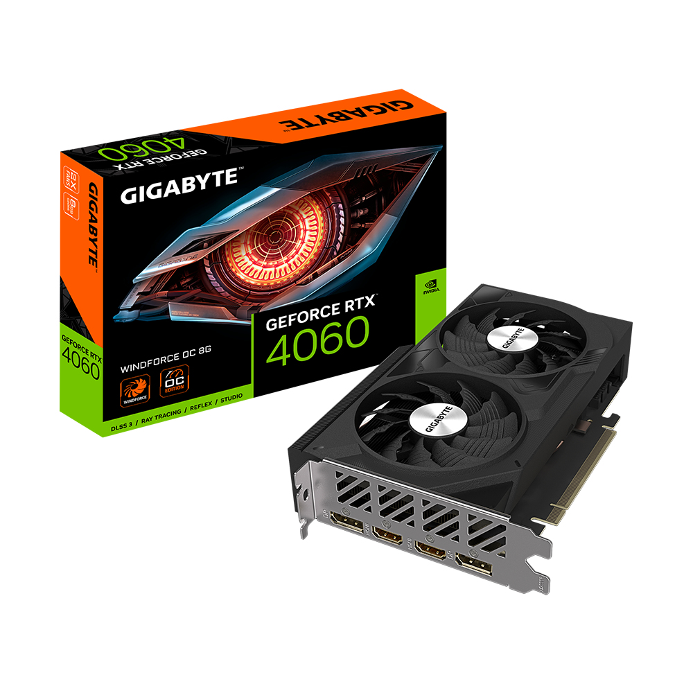 4719331313685 Gigabyte nVidia GeForce RTX 4060 WF2 OC-8GD 1.0 GDDR6 Video Card, PCI-E 4.0, TBD Core Clock, 2x DP 1.4a, 2x HDMI 2.1a