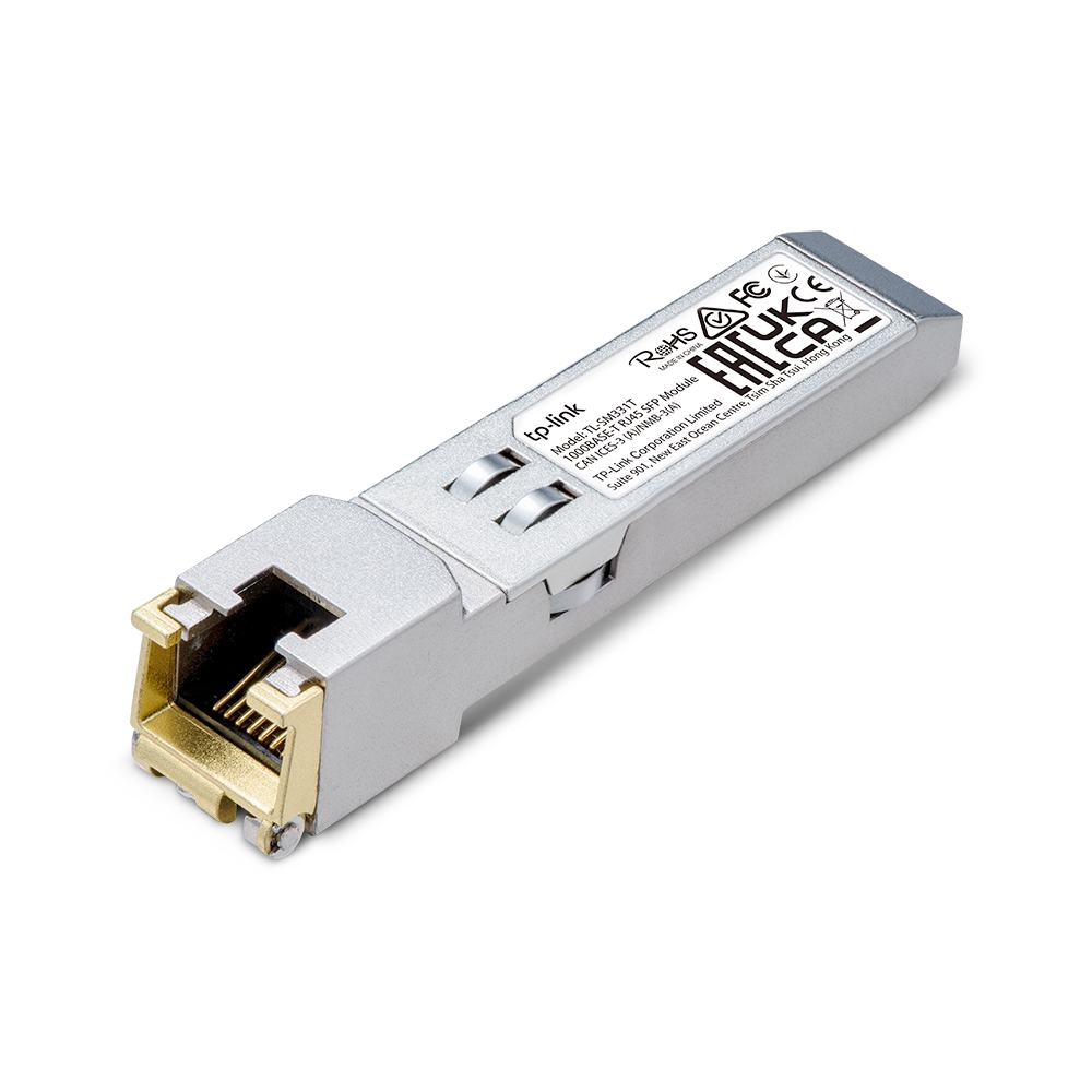 [4897098687741] 4897098687741 TP-Link TL-SM331T 1000BASE-T RJ45 SFP Module. 100m Reach Over UTP Cat 5e Or Above Cable, 1000BASE-T, TX Disable, Hot Swappable