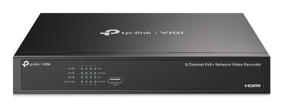 [4895252503111] 4895252503111 TP-Link VIGI NVR1008H-8P 8 Channel PoE+ Network Video Recorder, 53W PoE Budget, H.265+, 4K Video Output  16MP Decoding Capacity (HDD Not Included)