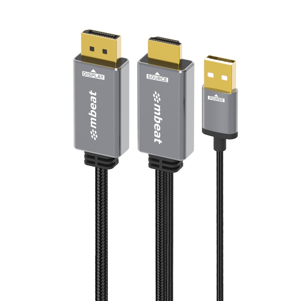 [9346396003555] 9346396003555 mbeat Tough Link 1.8m HDMI to DisplayPort Cable with USB Power  4K@60Hz (3840×2160), 1440p@120Hz, 1080p@120Hz Package Weight: 150g