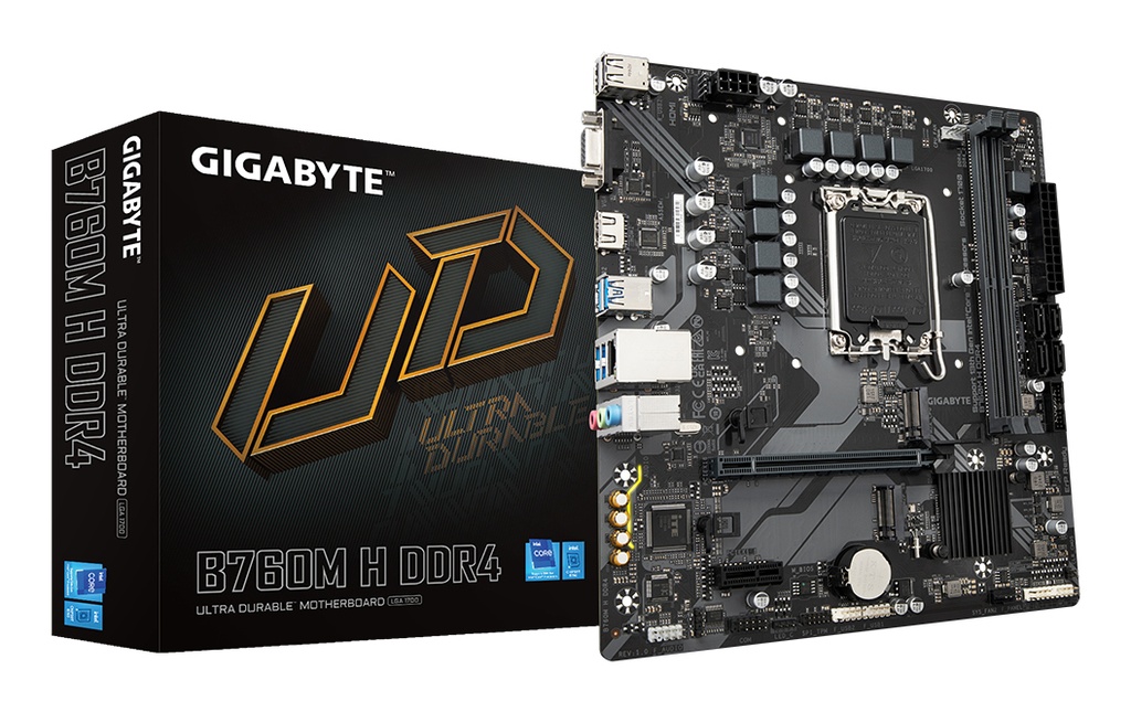 [4719331854645] 4719331854645 Gigabyte B760M H DDR4 Intel LGA 1700 m-ATX Motherboard, 2x DDR4 ~64GB, 1x PCI-E x16, 2x M.2, 4x SATA, 3x USB 3.2, 2x USB 2.0,