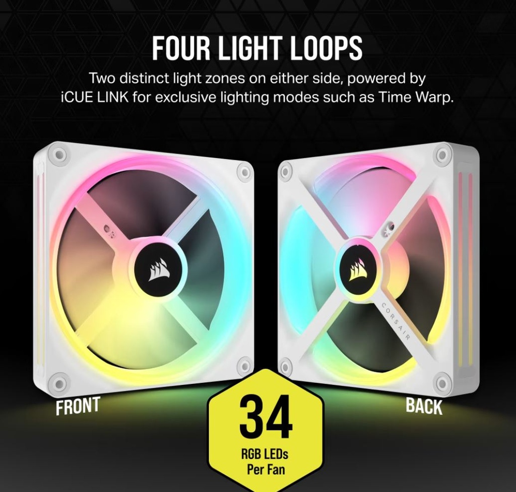 [840006697992] 840006697992 Corsair QX RGB Series, iCUE LINK QX140 RGB WHITE, 140mm Magnetic Dome Bearing PWM RGB Dual Fan, Expansion Kit