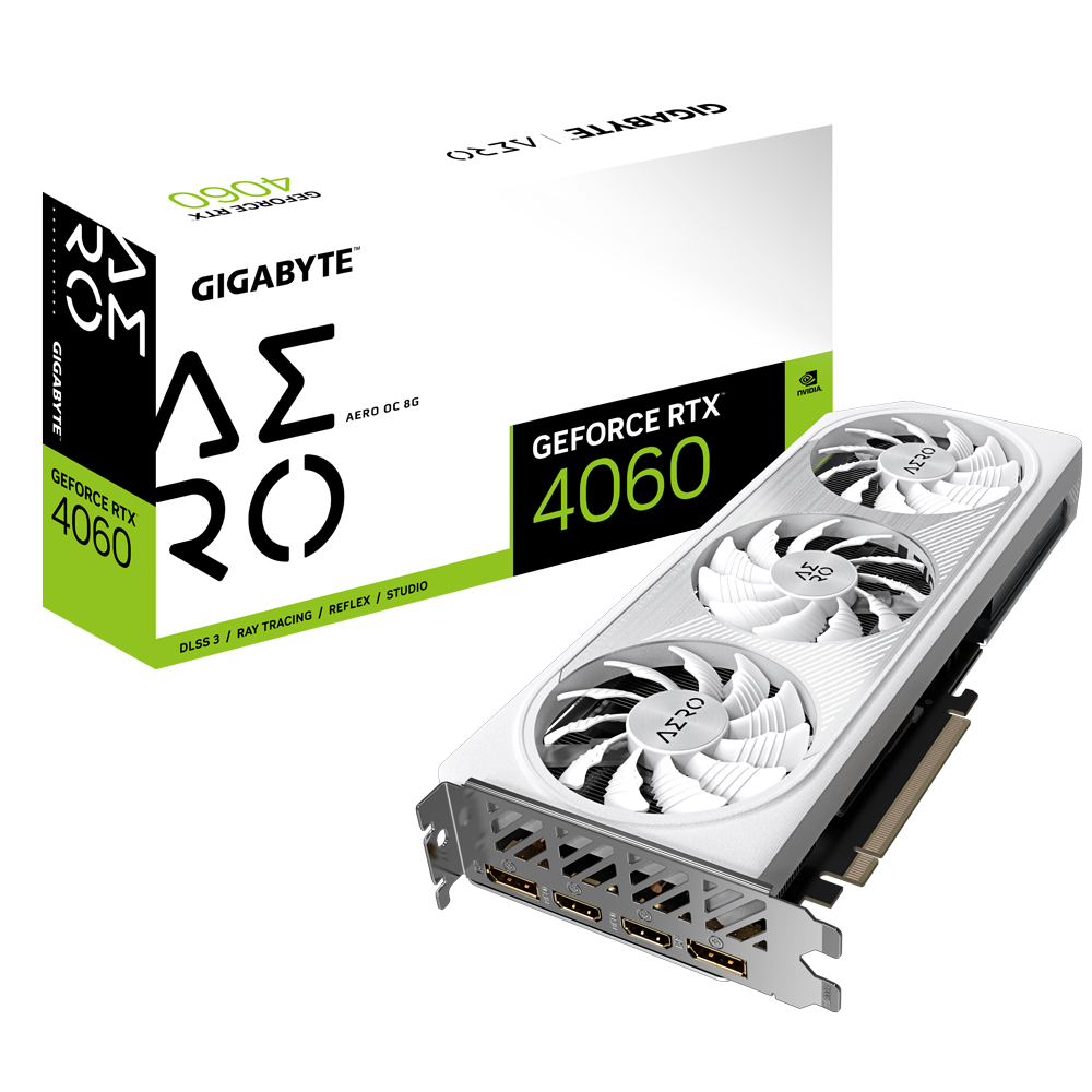 4719331313661 Gigabyte nVidia GeForce RTX 4060 AERO OC-8GD 1.0 GDDR6 Video Card, PCI-E 4.0, TBD Core Clock, 2x DP 1.4a, 2x HDMI 2.1a