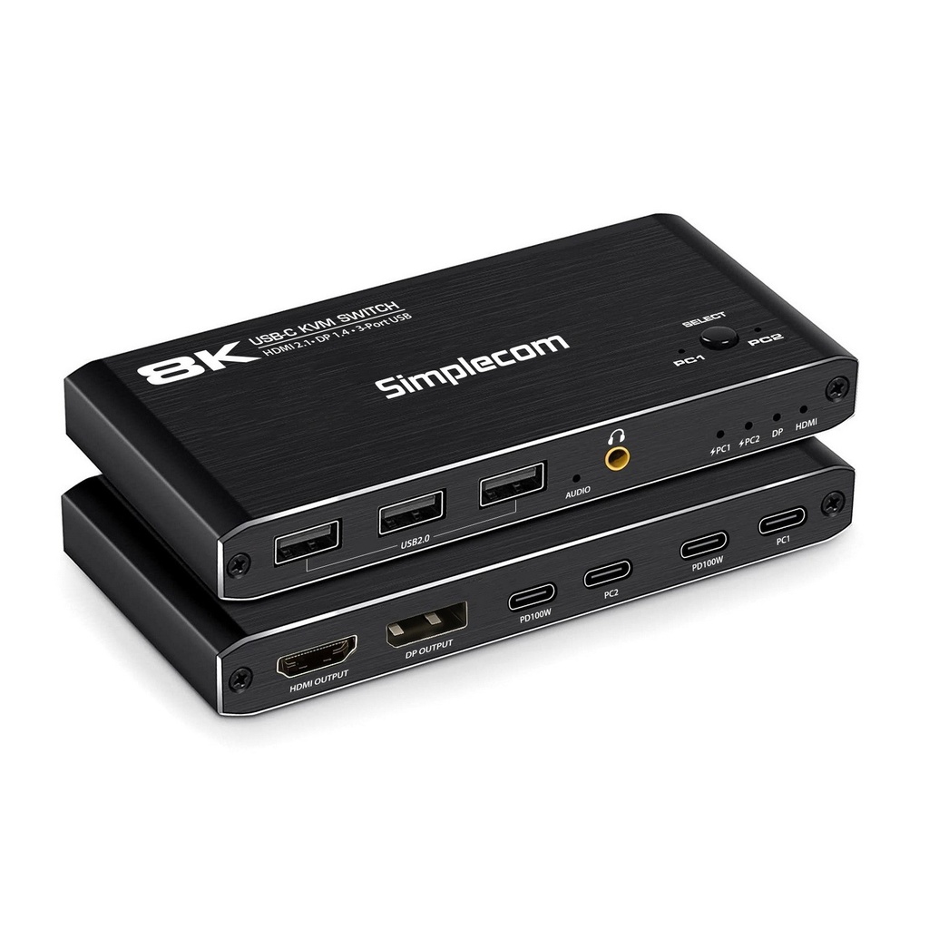 [9350414003267] 9350414003267 Simplecom KM470 2-Port USB-C KVM Switch 8K Docking Station HDMI 2.1 DP for Laptop Tablet