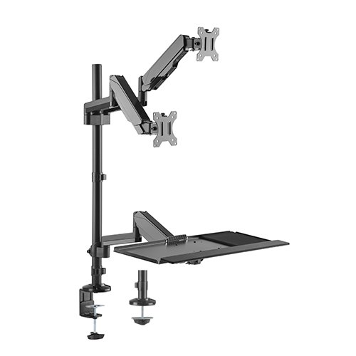 [6956745160001] 6956745160001 Brateck Gas Spring Sit-Stand Workstation Dual Monitors Mount Fit Most 17"-32" Moniters Up to 8kg per screen, 360° Screen Rotation (LS)