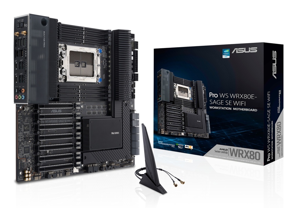 [4711387020876] 4711387020876 ASUS AMD PRO WS WRX80E-SAGE SE WIFI II Extended-ATX Workstation Motherboard with Intel dual 10G LAN, USB 3.2 Gen 2x2 Type-C port, 7 x PCIe 4.0 x16 slo