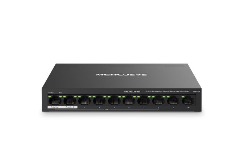[6957939001162] 6957939001162 Mercusys MS110P 10-Port 10/100Mbps Desktop Switch with 8-Port PoE+, Up to 250 m