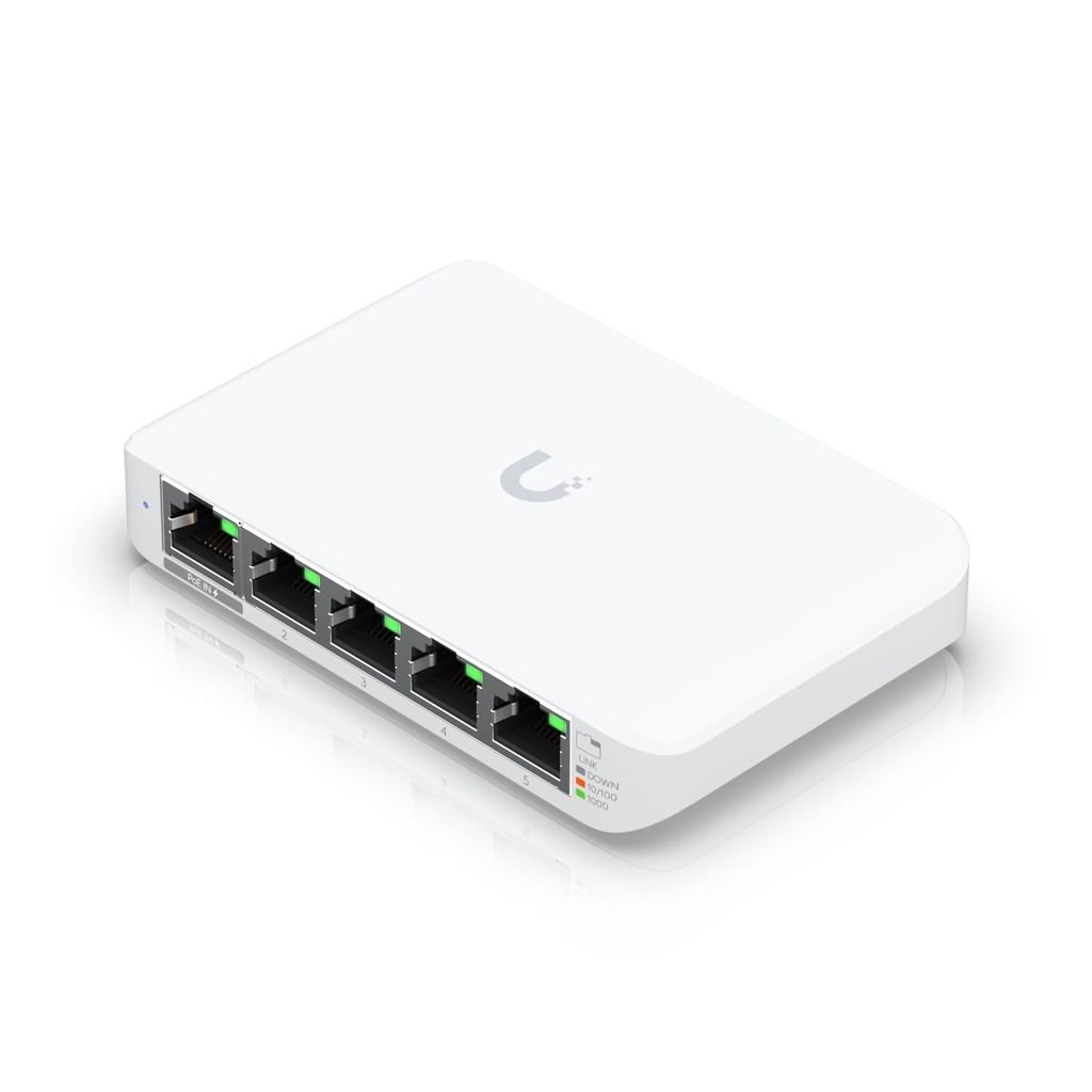 [817882029810] 817882029810 Ubiquiti USW Flex Mini, UniFi, Layer 2 Gigabit Switch, 5x GbE RJ45 Ports, Power Via PoE (802.3af) / USB Type-C 5V 1A, 2Yr Warr