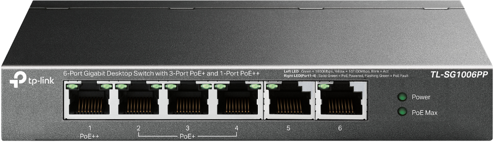 [4895252500325] 4895252500325 TP-Link TL-SG1006PP 6-Port Gigabit Desktop Switch with 3-Port PoE+ and 1-Port PoE++