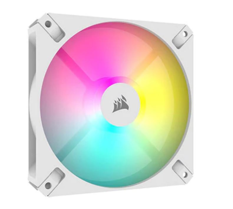 [840006698982] 840006698982 Corsair AR120 White, 120mm iCUE ARGB Fan, ARGB-compatible, PWM,  Low Noise 10dBA, High Airflow 58 CFM Case Cooling. Single Pack