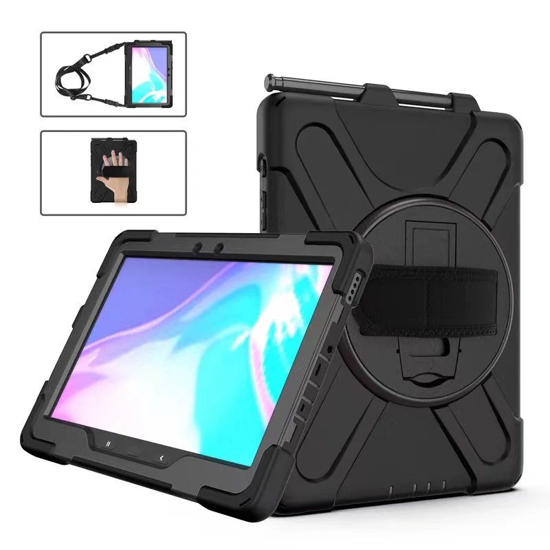 [6972890208009] 6972890208009 Generic Rugged Samsung Galaxy Tab Active4 Pro / Tab Active Pro (10.1") Case Black - Built-in-Kickstand,Adjustable Hand Strap, Pen Holder