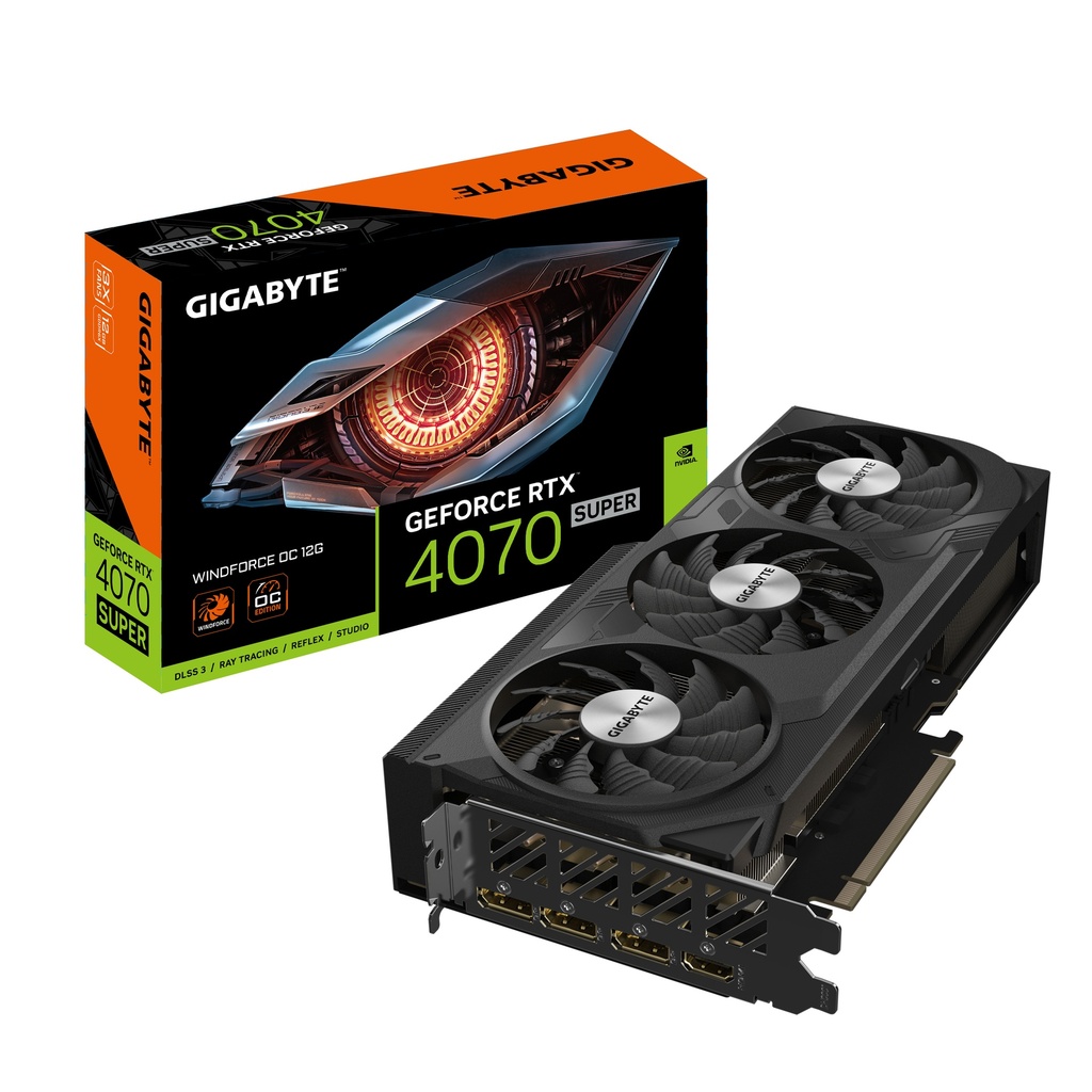 4719331354169 Gigabyte nVidia GeForce RTX 4070 Super WINDFORCE OC 12GD GDDR6X Video Card, PCI-E 4.0,7168 CUDA Cores, 3x DP 1.4a, 1x HDMI 2.1a