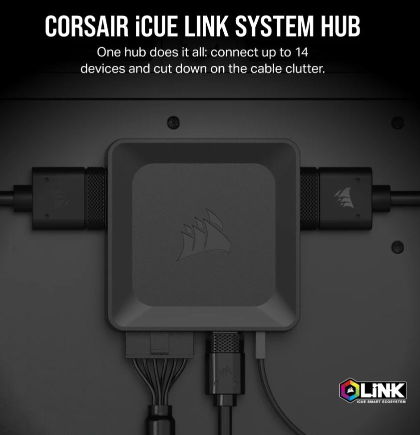 [840006694373] 840006694373 Corsair iCUE LINK System Hub, manage RGB Lighting by linking up 14 devices. reduce cable clutter.