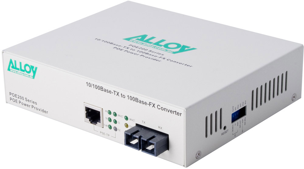 [NHA-POE200SC.20] NHA-POE200SC.20 Alloy POE200SC.20 10/100Base-TX to 100Base-FX Single Mode Fibre (SC) Converter, provides PoE power (RJ-45). 20km