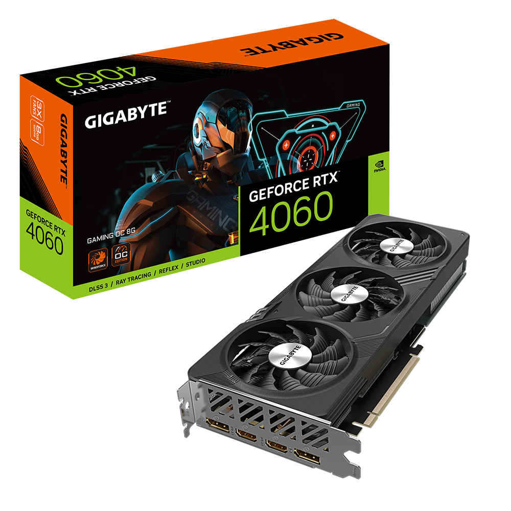 4719331313692 Gigabyte nVidia GeForce RTX 4060 Gaming OC-8GD GDDR6 Video Card, PCI-E 4.0, TBD Core Clock, 2x DP 1.4a, 2x HDMI 2.1a