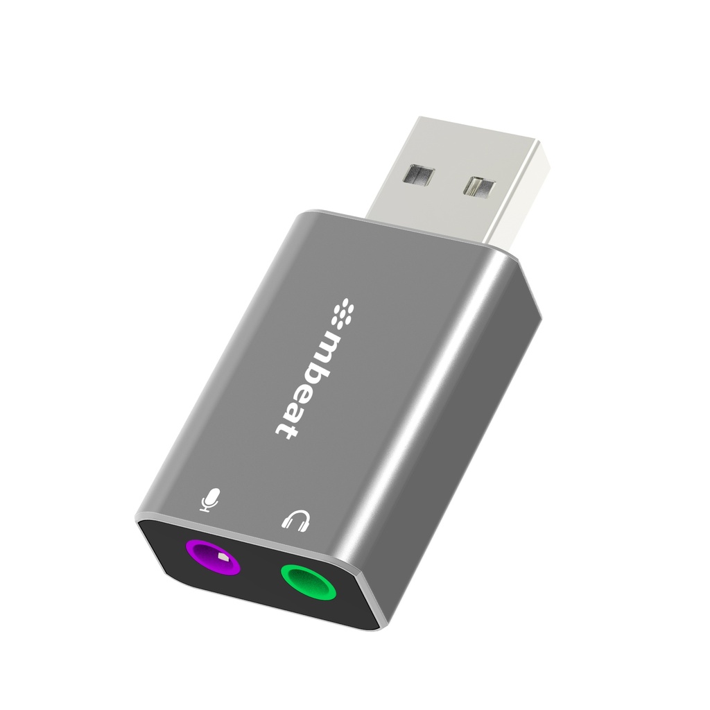 [9346396003265] 9346396003265 mbeat Elite USB to 3.5mm Audio and Microphone Adapter - Add Headphone Audio Jack to USB-A Computers, Laptops, Notebooks - Space Grey